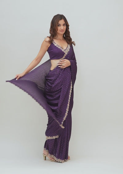 Purple Stonework Semi Crepe Saree