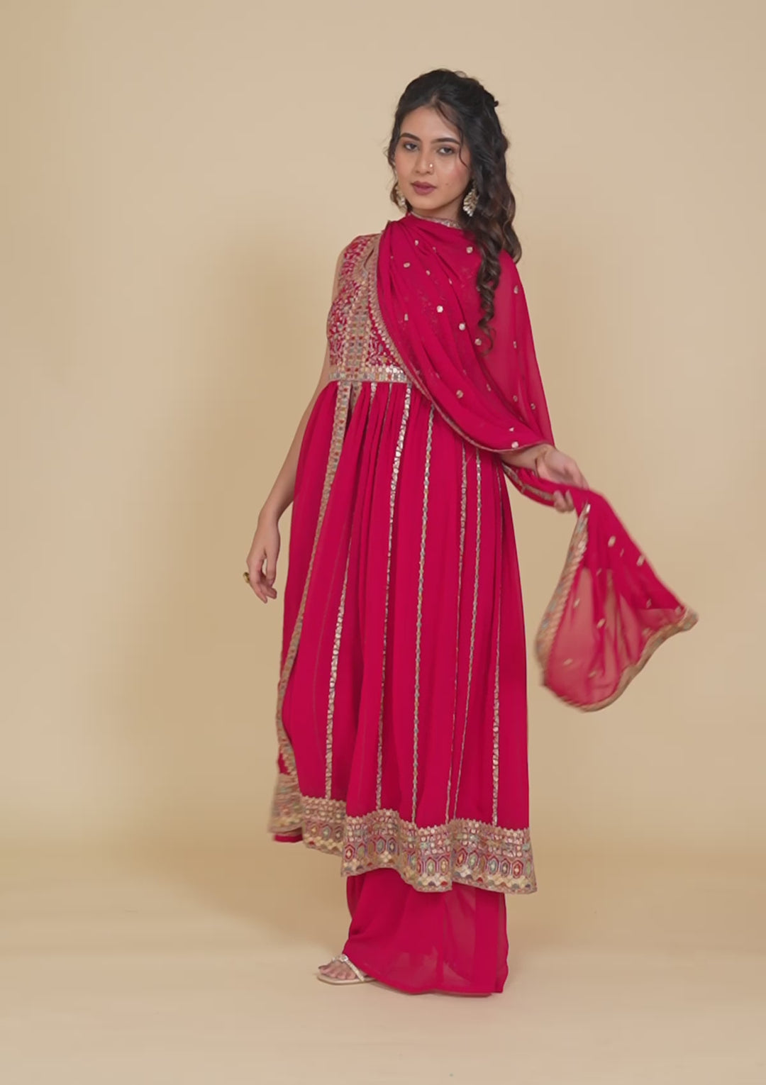 Rani Pink Zariwork Georgette Readymade Salwar Kameez