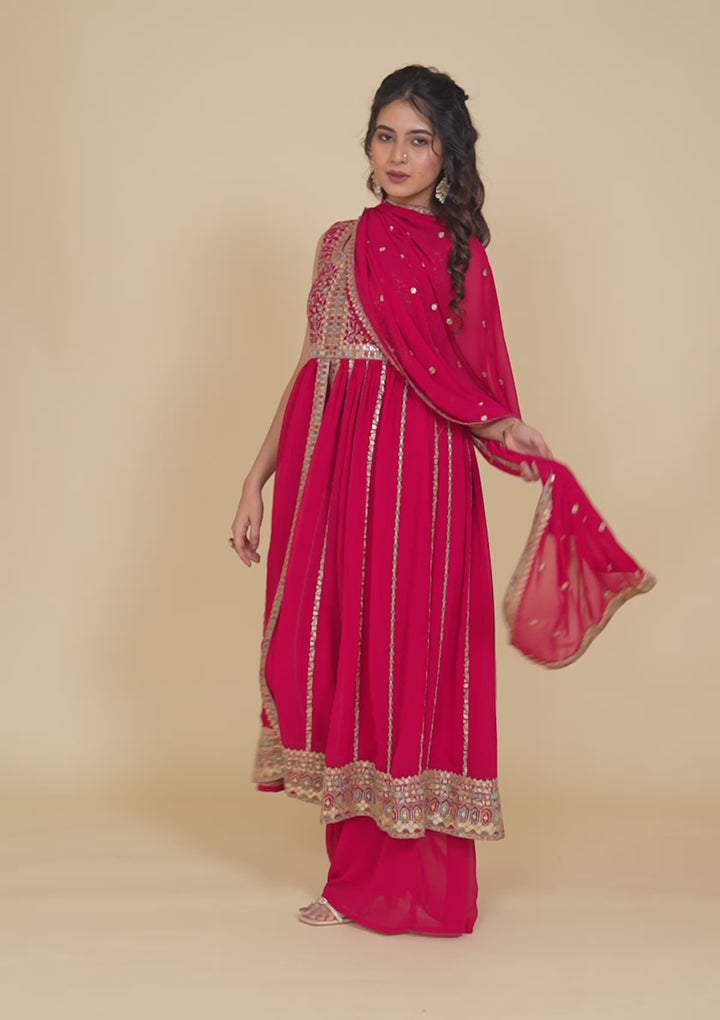 Rani Pink Zariwork Georgette Readymade Salwar Kameez