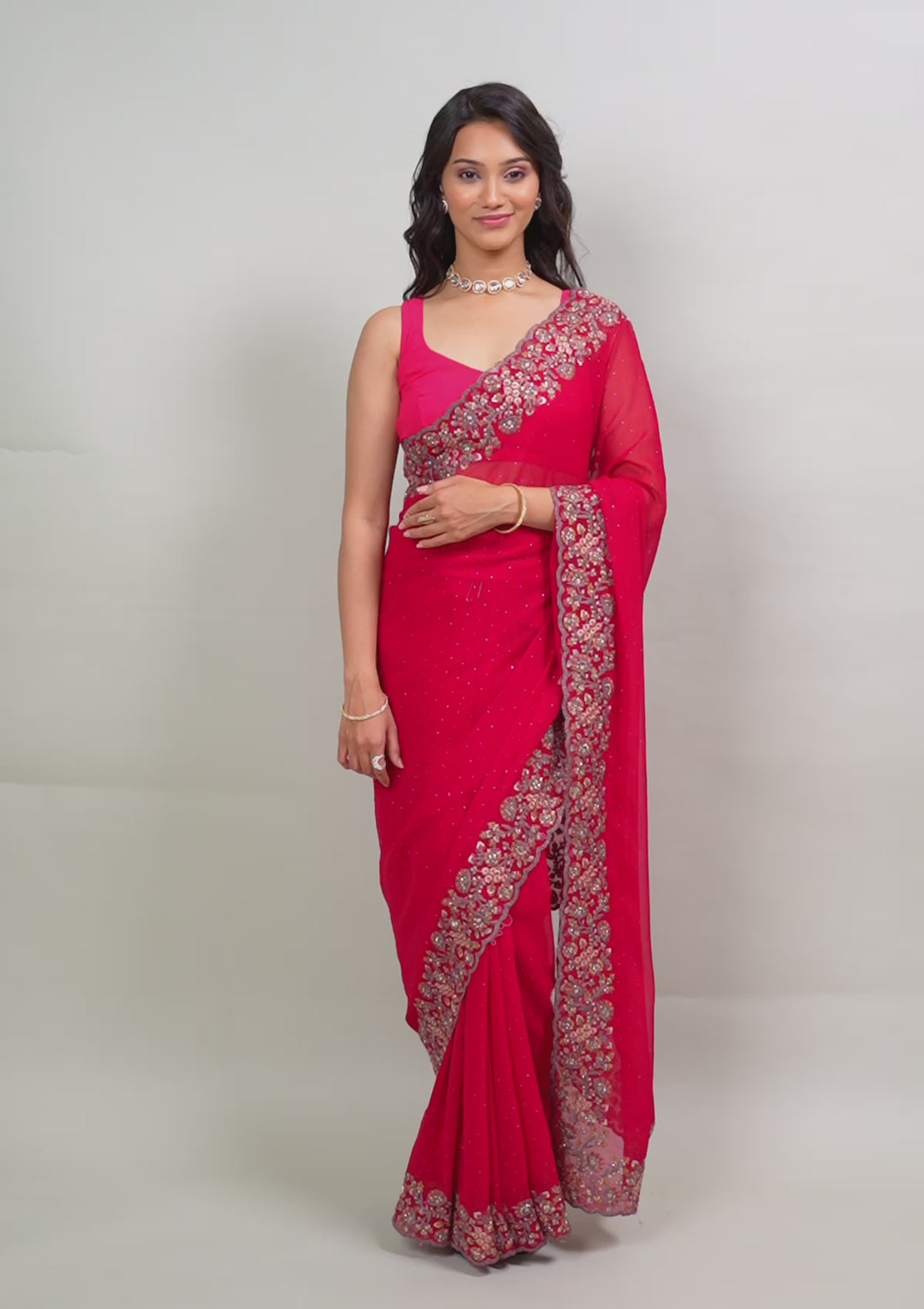 Rani Pink Zariwork Georgette Saree