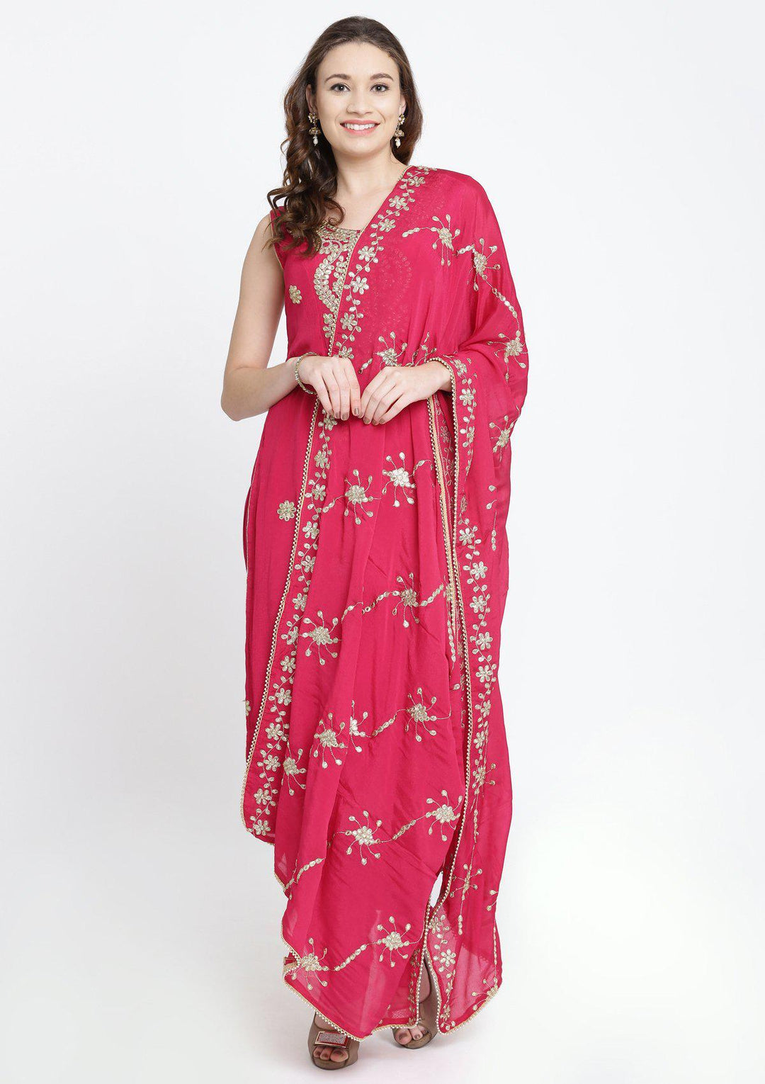 Fuschia Gotapatti Semi Crepe Designer Salwar Suit-Koskii