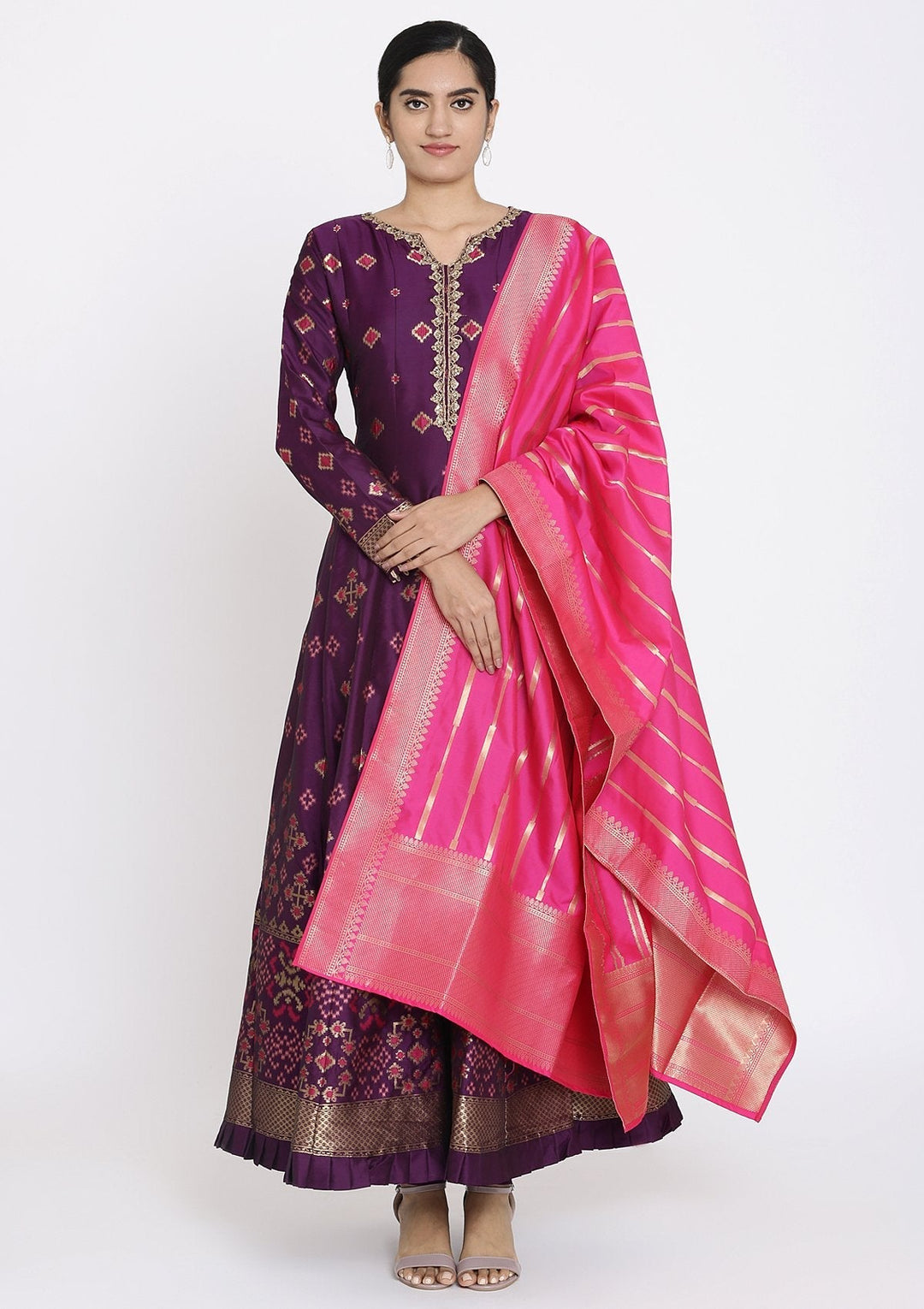 Purple Zariwork Art Silk Designer Gown - koskii