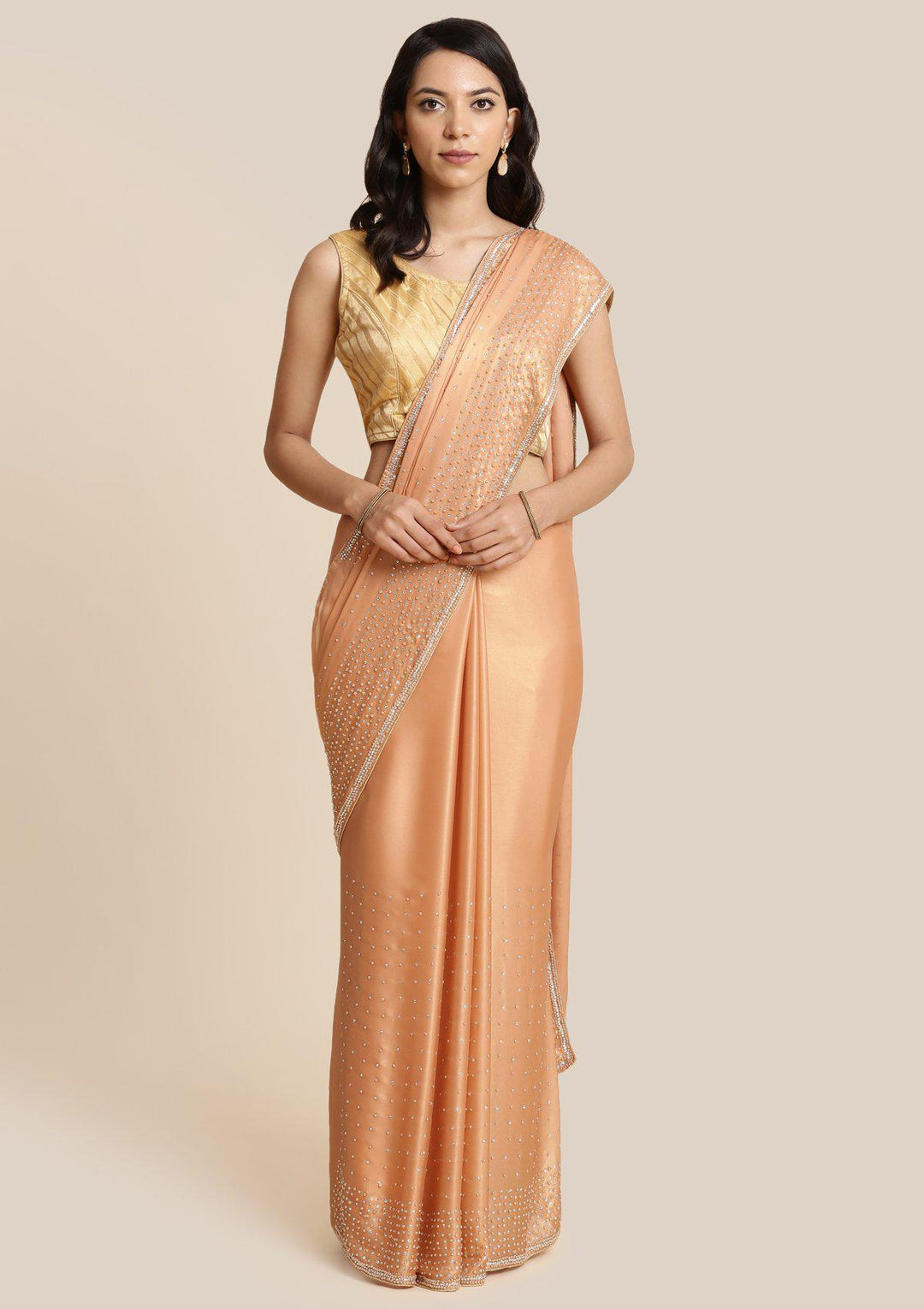 Peach Pearlwork Shimmer Designer Saree-Koskii