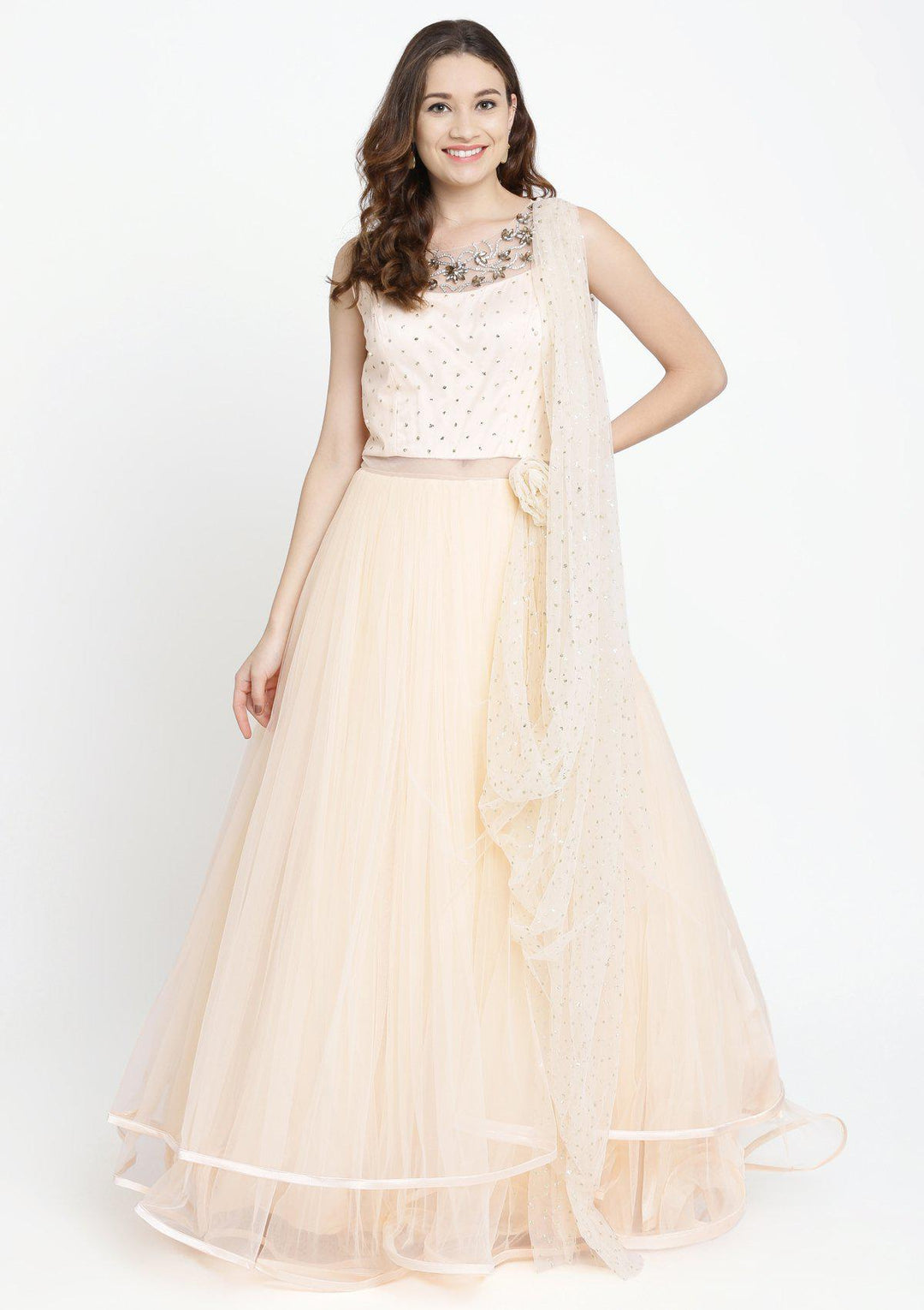 Peach Stonework Net Designer Gown-Koskii