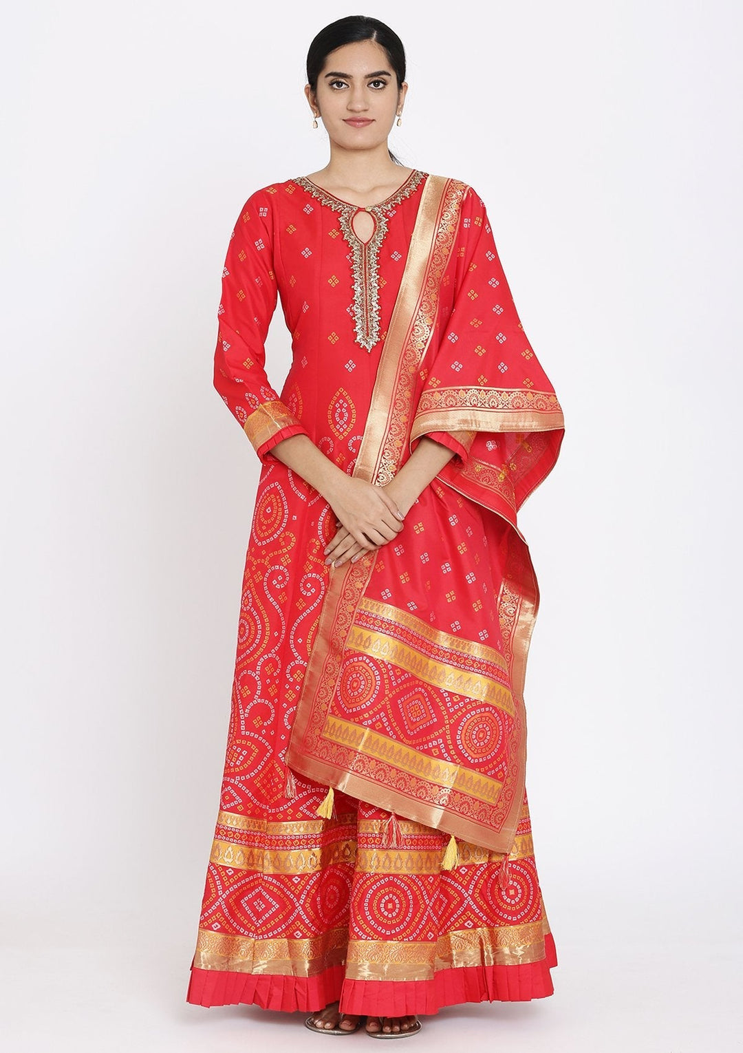 Red Sequins Art Silk Designer Gown - koskii