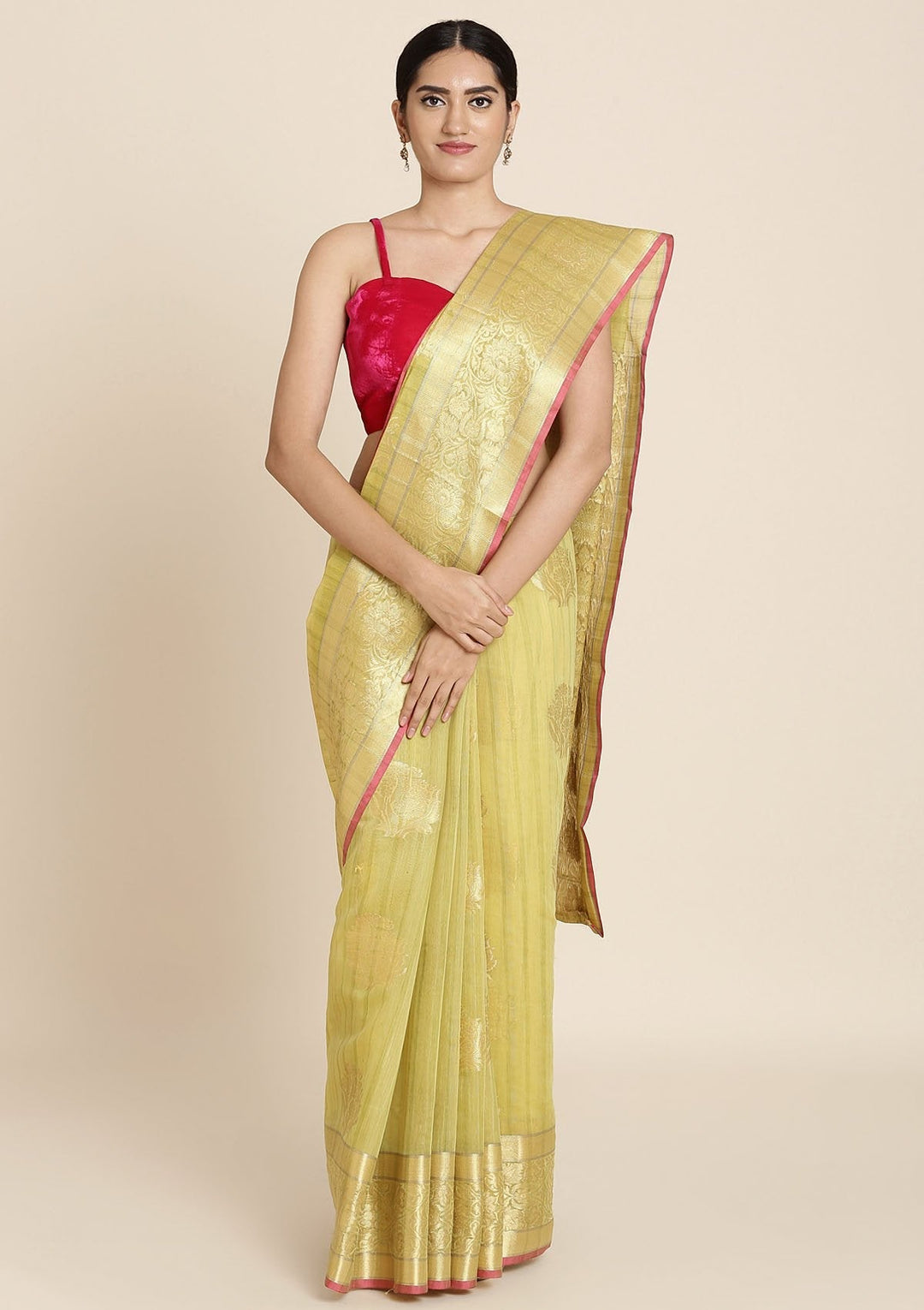 Pista Green Zariwork Art Silk Designer Saree - koskii