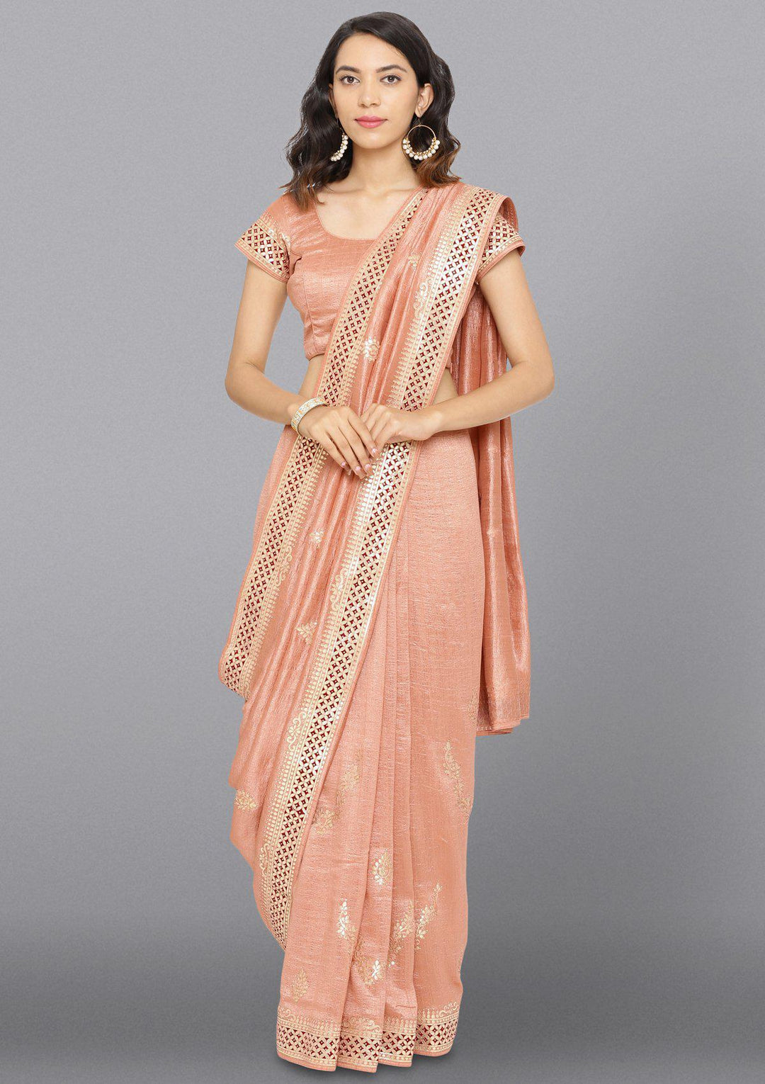 Peach Gotapatti Art Silk Designer Saree-Koskii