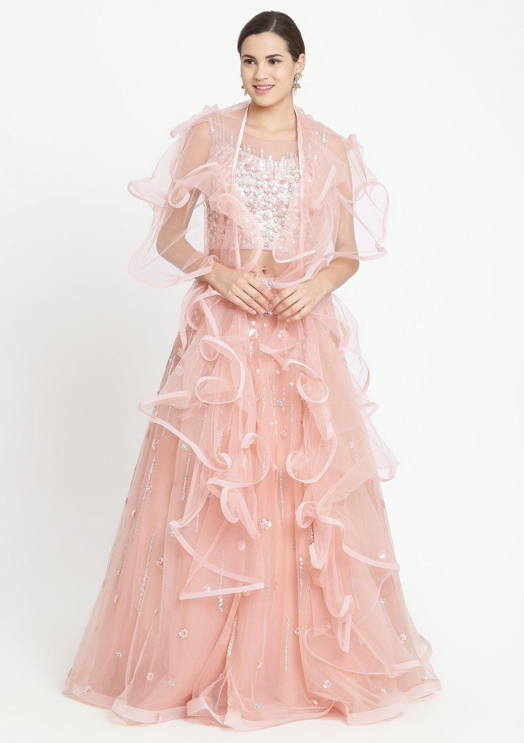 Misty Rose Sequins Net Designer Lehenga-Koskii