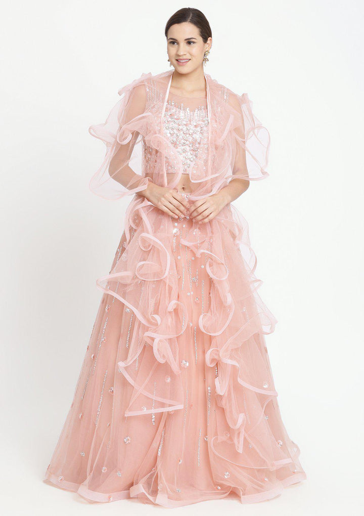 Misty Rose Sequins Net Designer Lehenga-Koskii