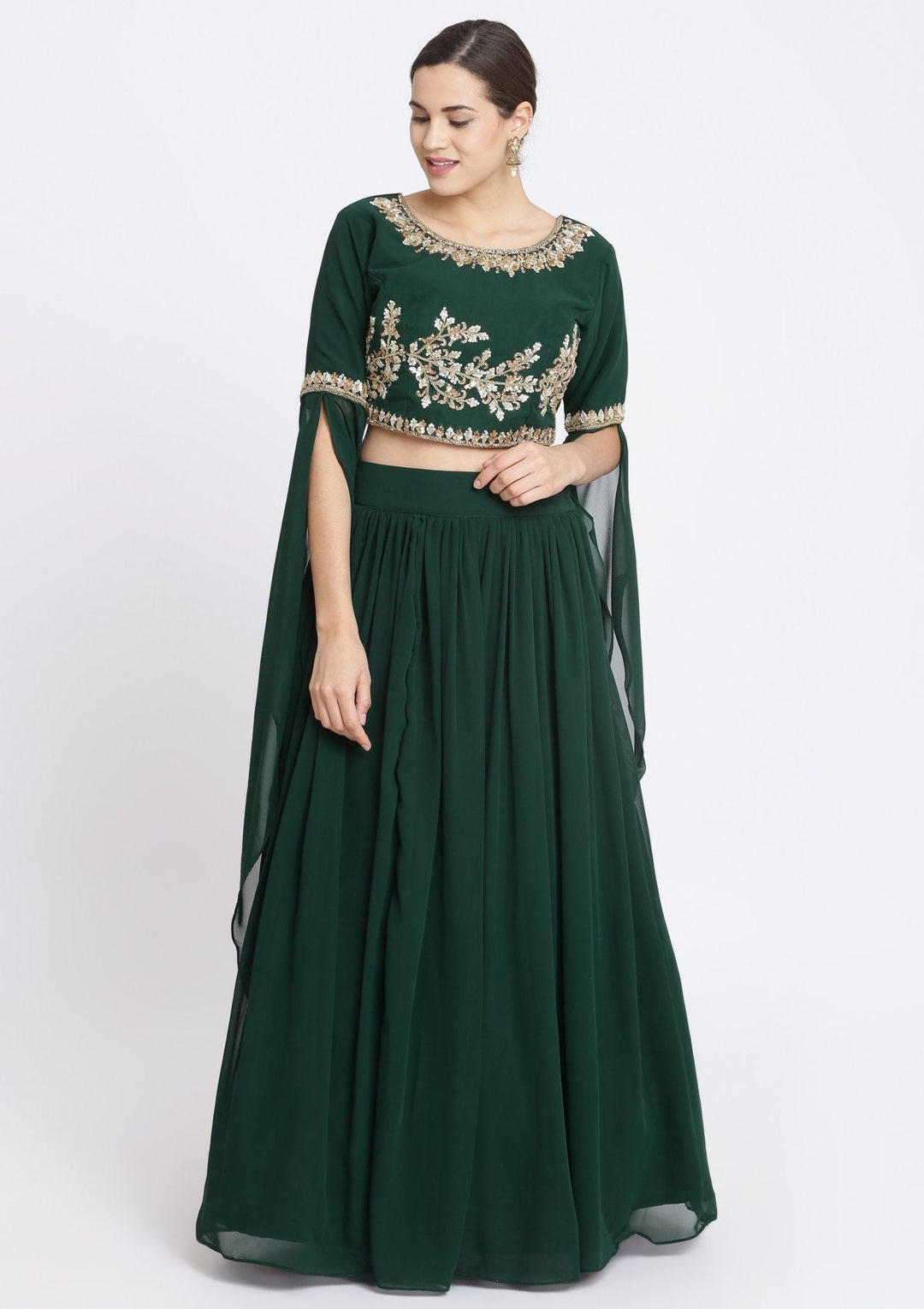 Bottle Green Sequins Georgette Designer Lehenga-Koskii