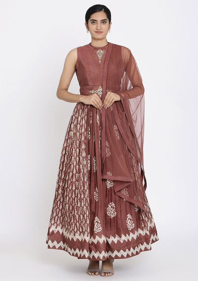 Mauve Printed Art Silk Designer Gown - koskii