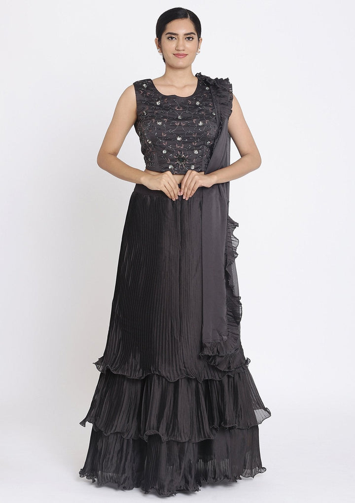 Black Cutdana Georgette Designer Lehenga - koskii