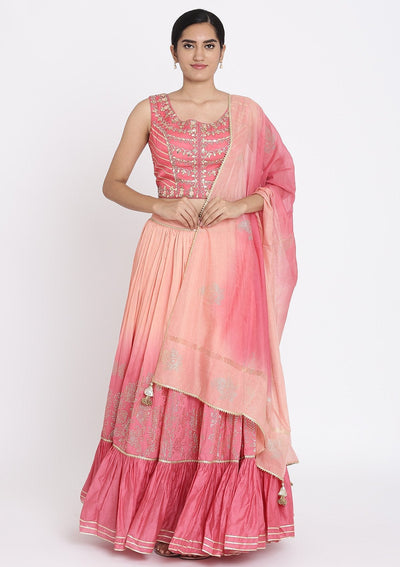 Pink And Peach Gotapatti Georgette Designer Lehenga - koskii