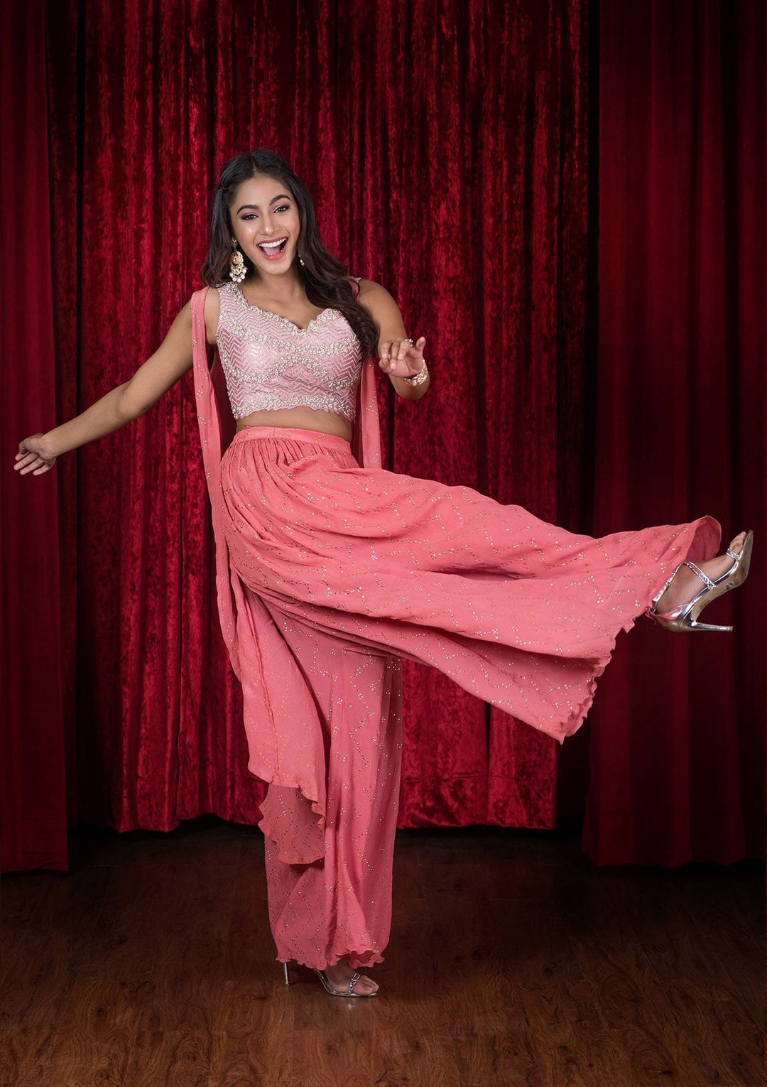 Pink Pearl Work Chiffon Kurta Set-Koskii