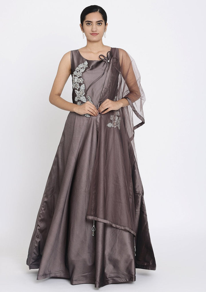 Lavender Sequins Taffeta Silk Designer Gown - koskii