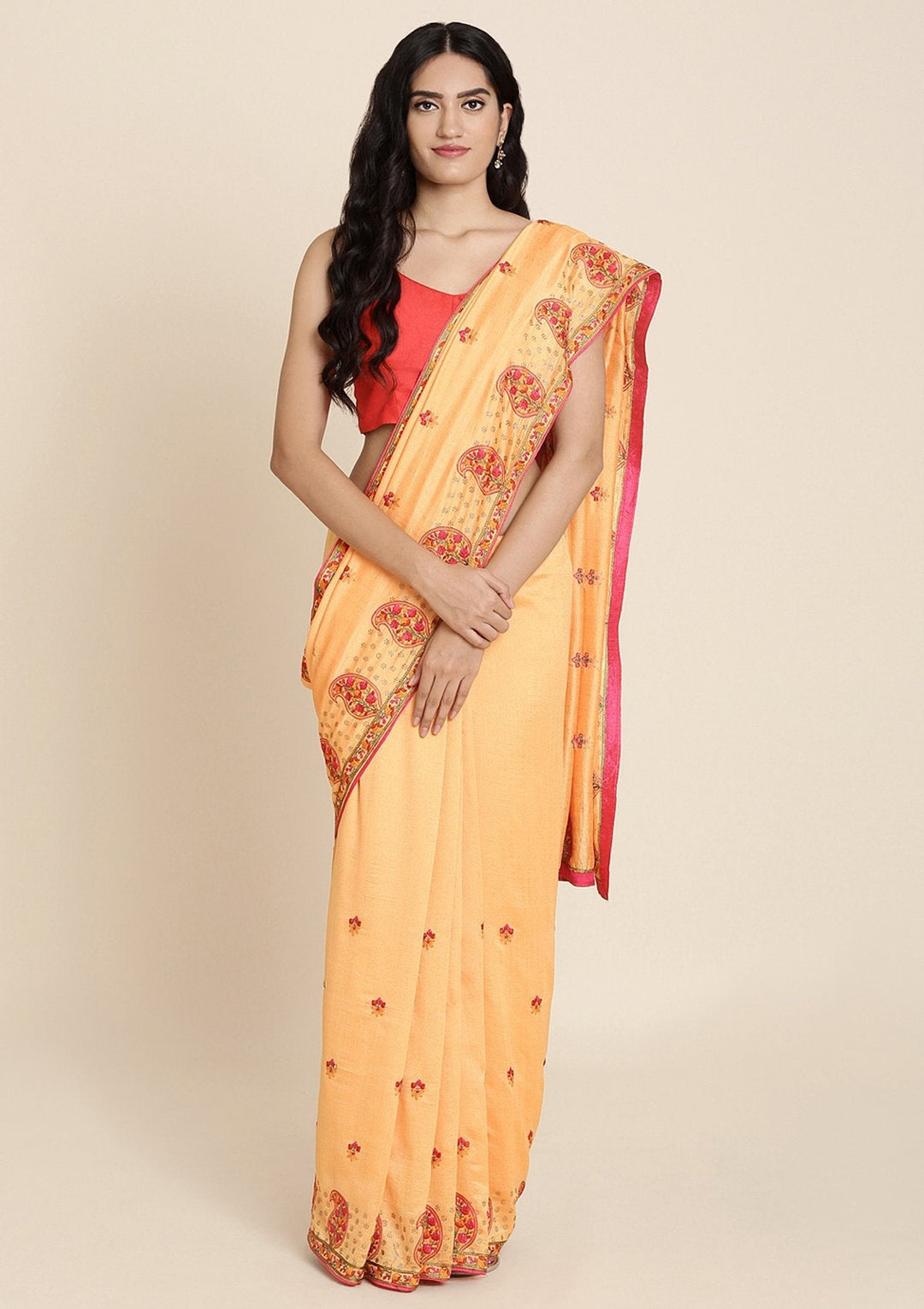 Mustard Threadwork Raw Silk Designer Saree - koskii