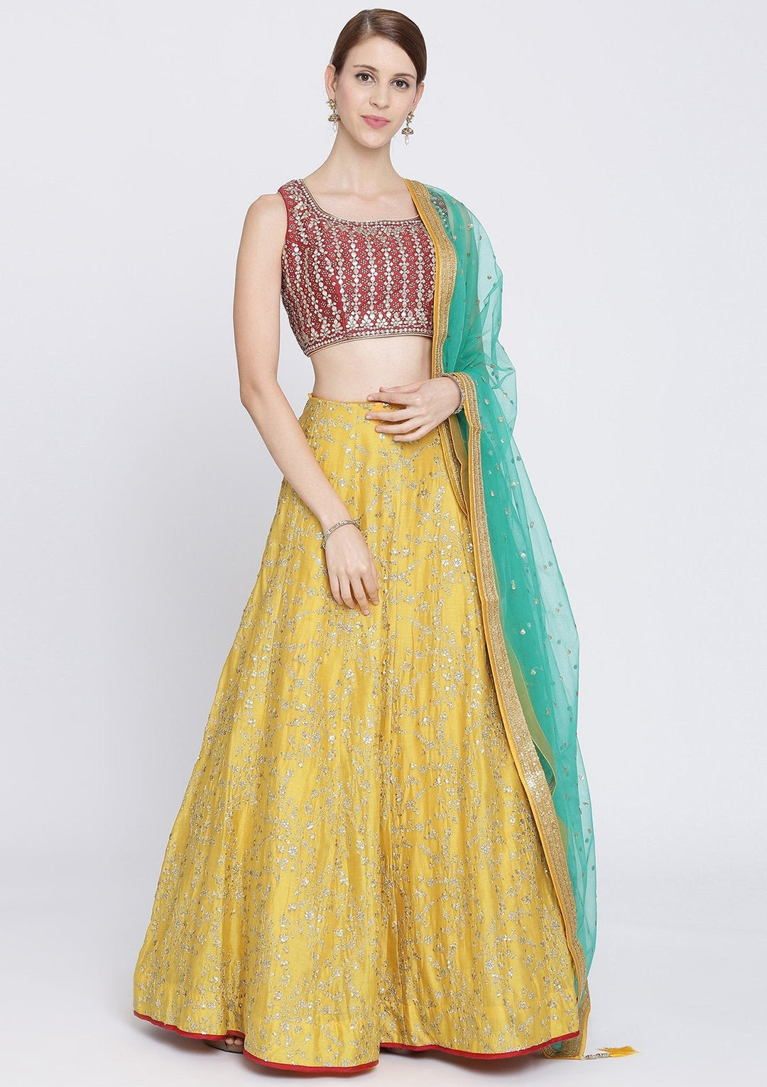 Yellow Sequins Rawsilk Designer Lehenga-Koskii