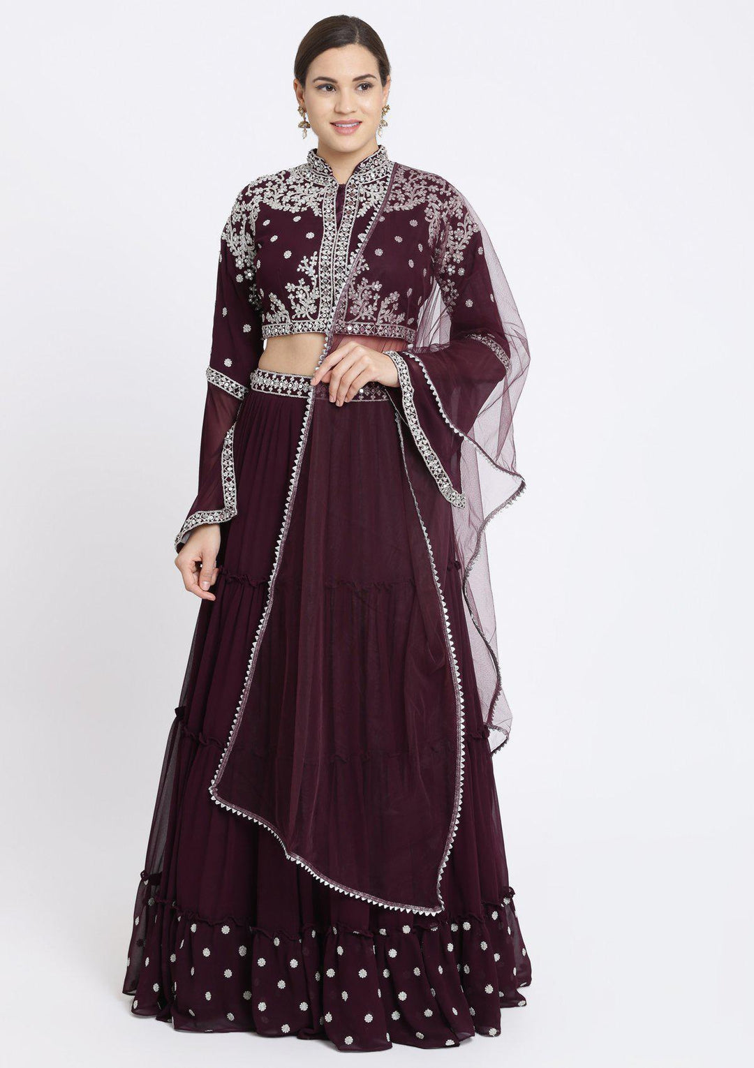Wine Zariwork Georgette Designer Lehenga-Koskii