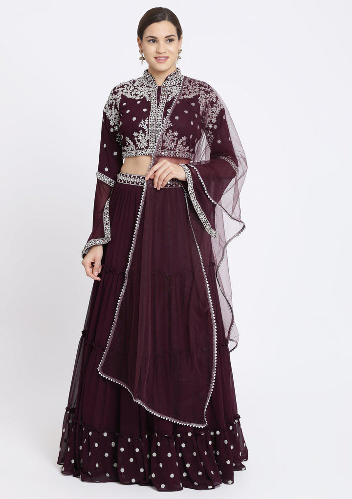 Wine Zariwork Georgette Designer Lehenga-Koskii