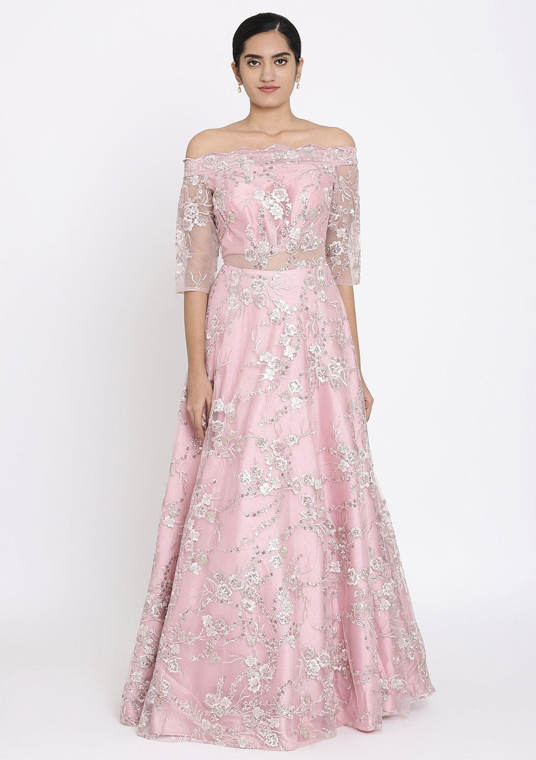 Pink Sequins Net Designer Gown - koskii