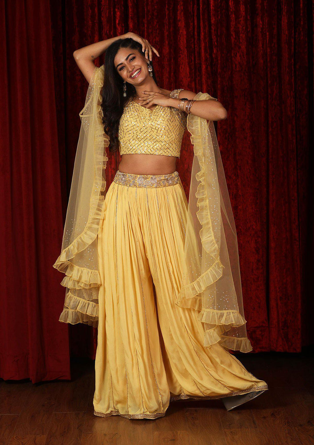 Yellow Cutdana Georgette Designer Kurta Set-Koskii