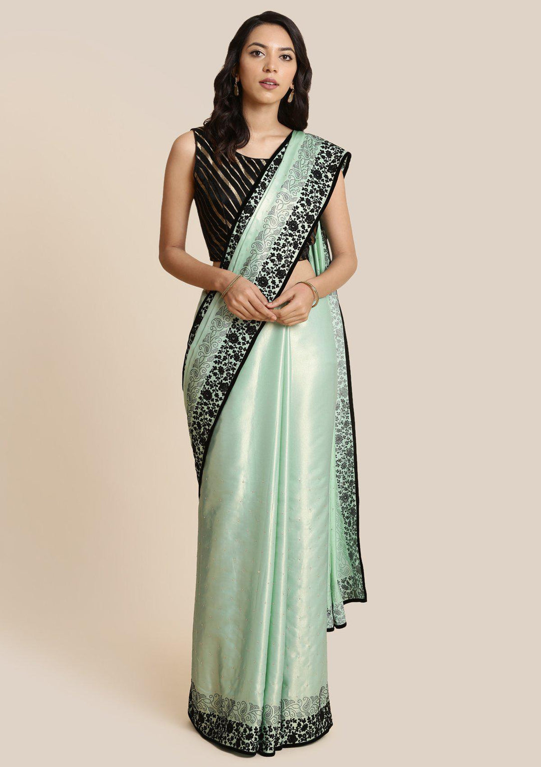 Sea Green Swarovski Shimmer Designer Saree-Koskii