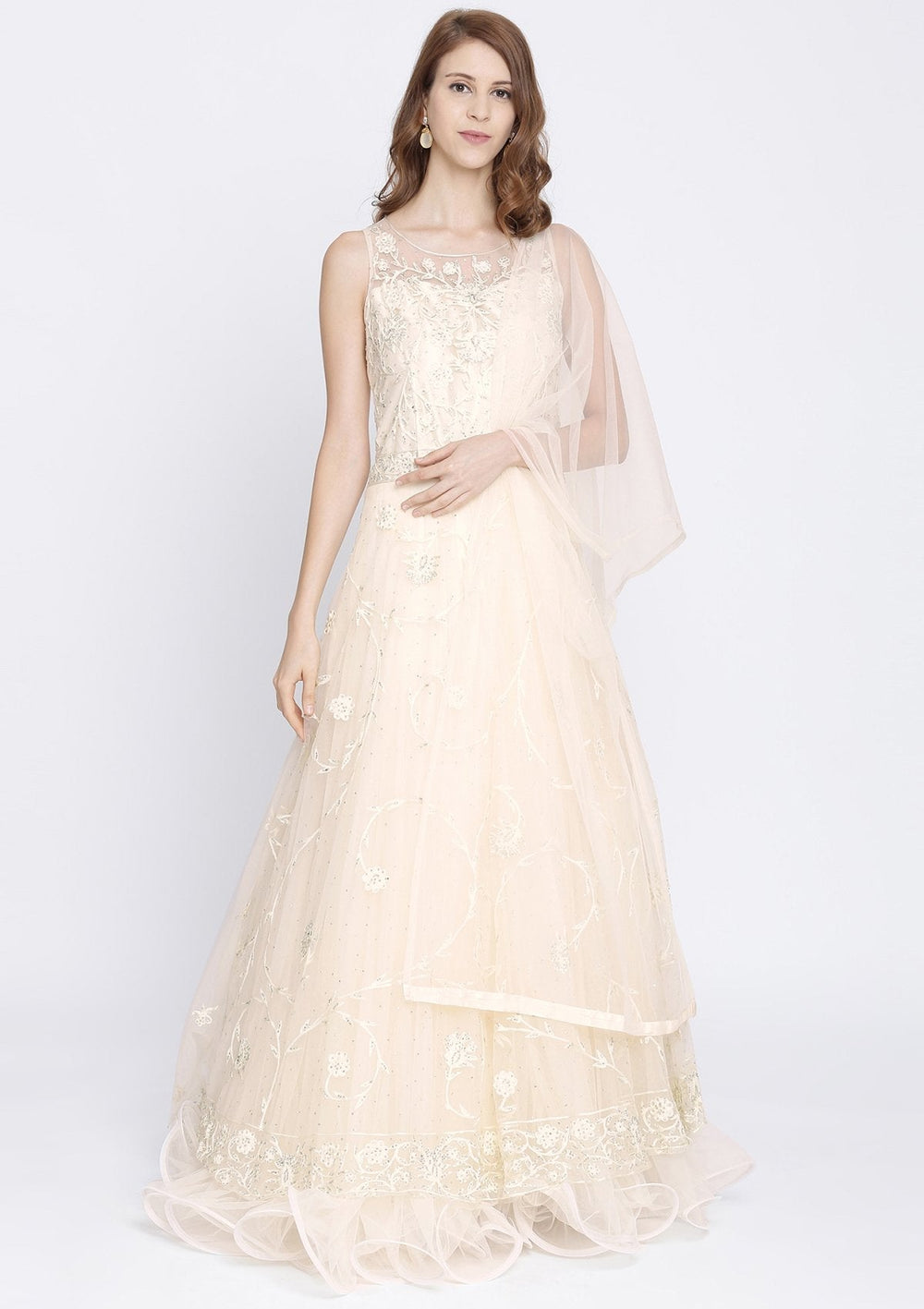 Cream Stonework Net Designer Gown-Koskii