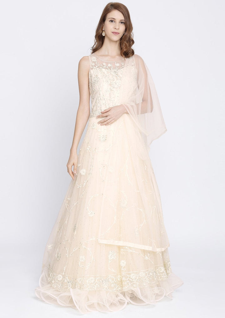 Cream Stonework Net Designer Gown-Koskii