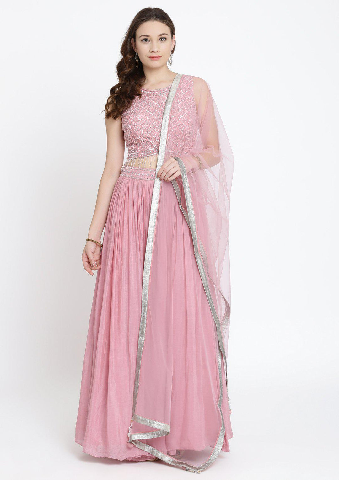 Pink Sequins Satin Designer Lehenga-Koskii