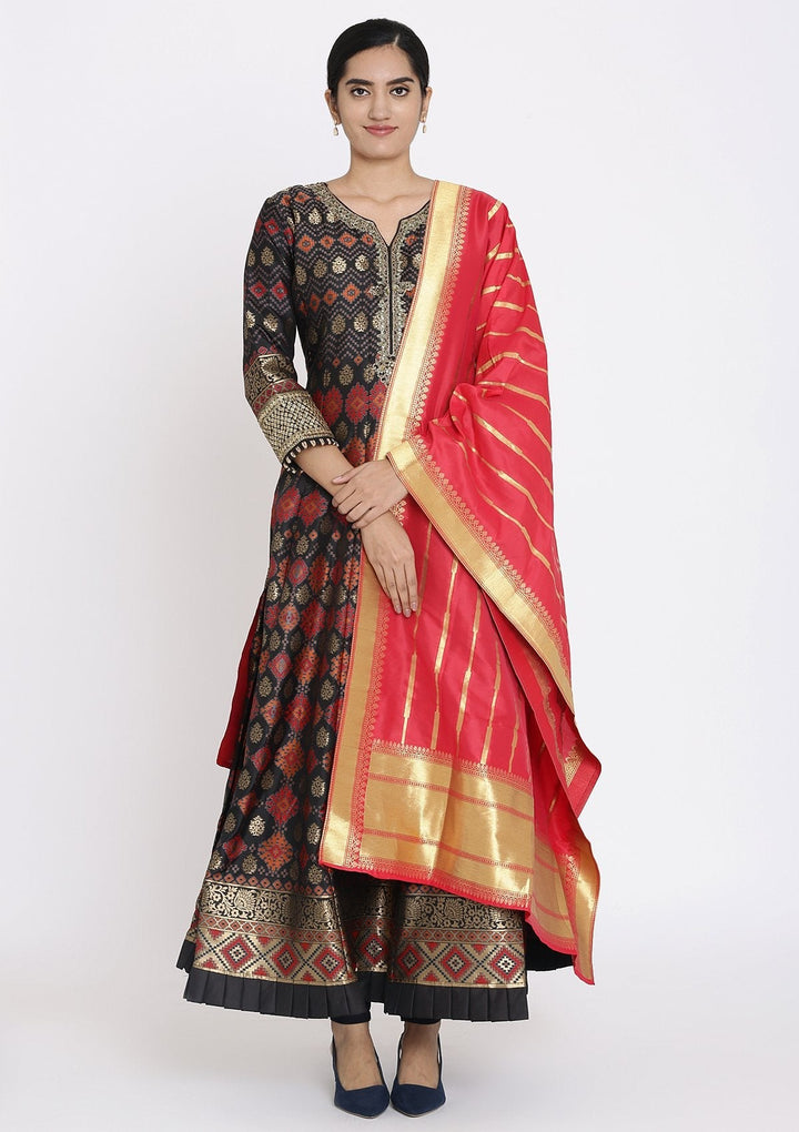 Black Zariwork Art Silk Designer Gown - koskii