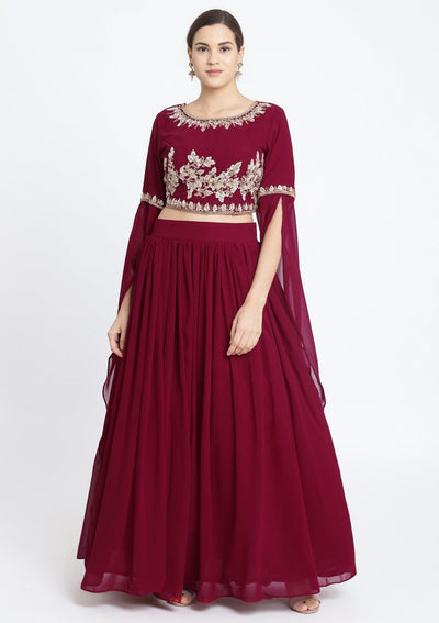 Maroon Sequins Georgette Designer Lehenga-Koskii