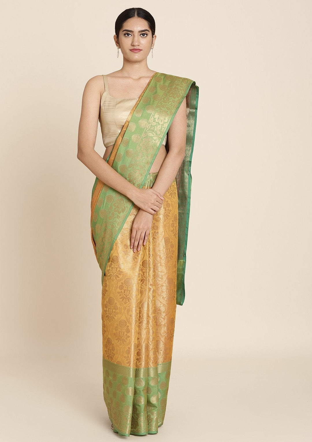 Mustard Zariwork Art Silk Designer Saree - koskii