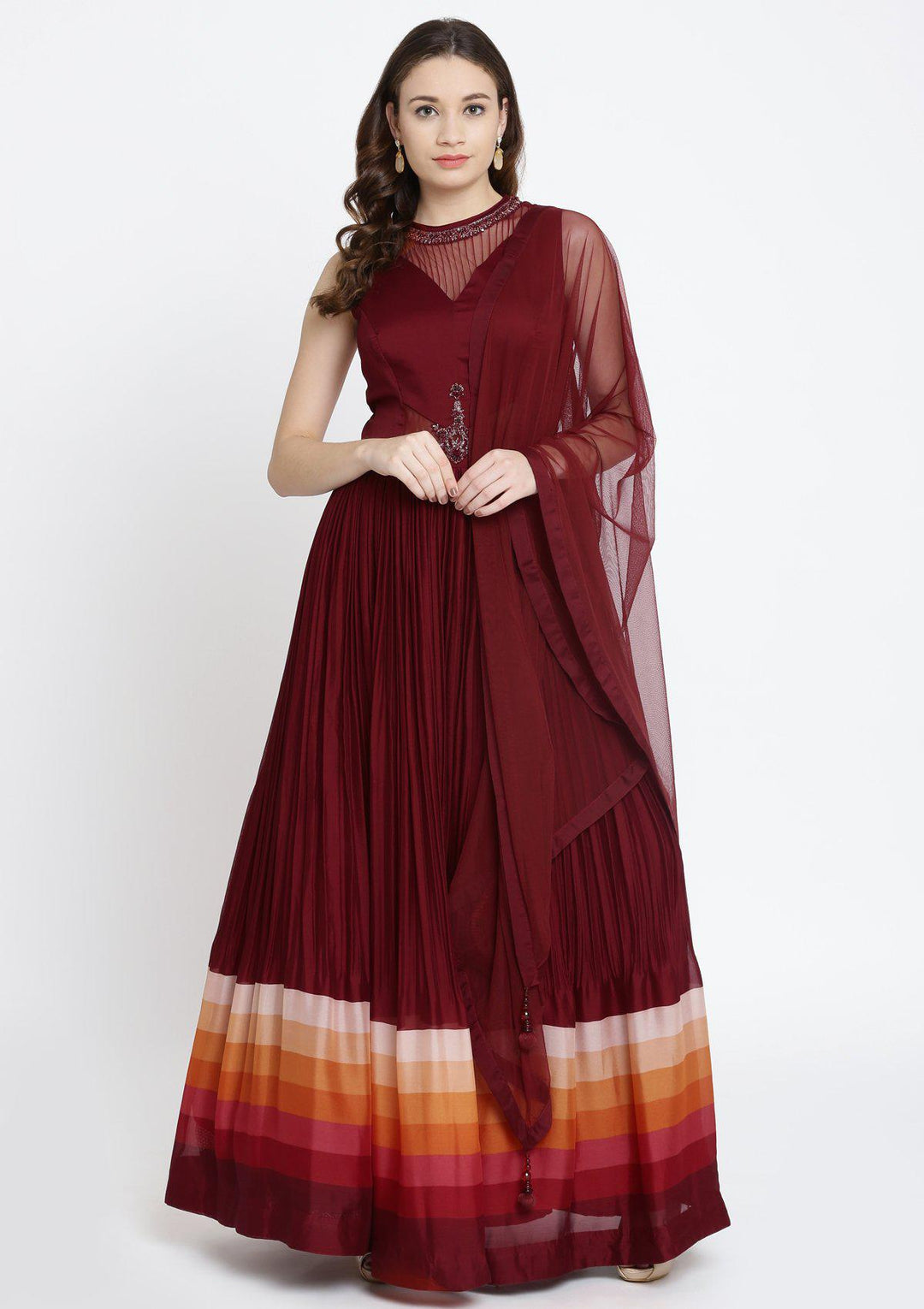 Maroon Cutdana Georgette Designer Gown-Koskii