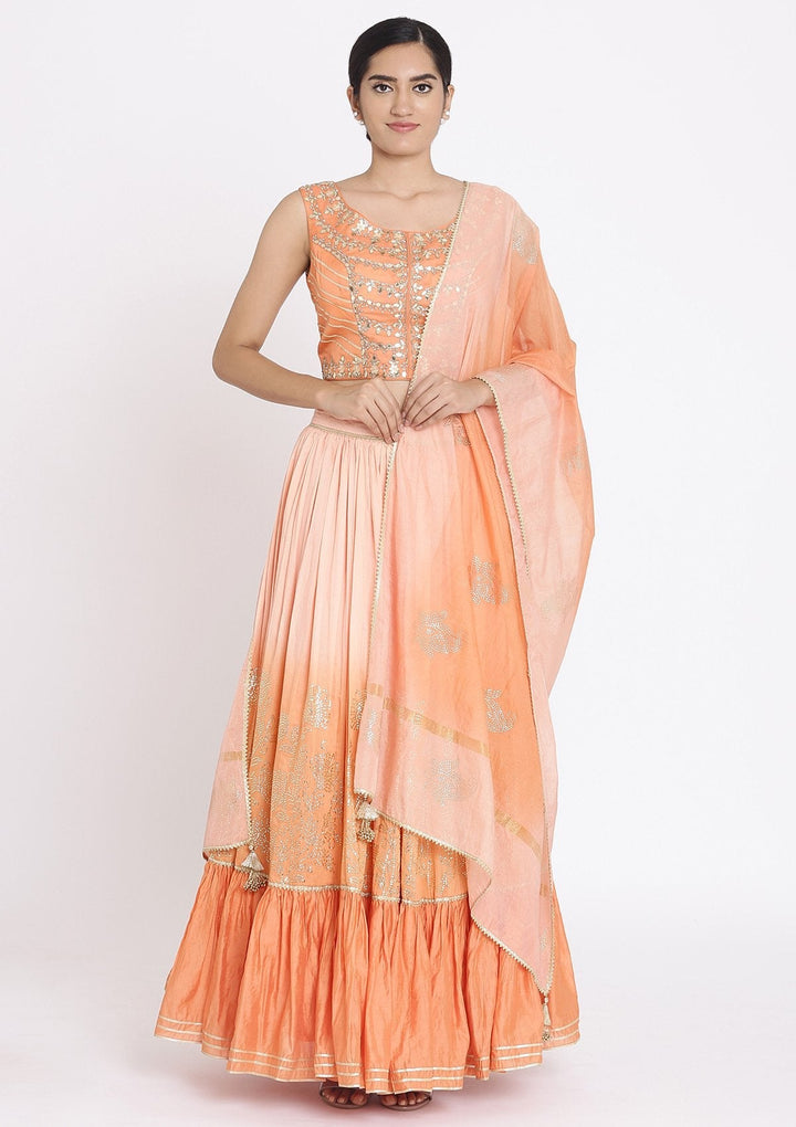 Orange And Pink Gotapatti Georgette Designer Lehenga - koskii