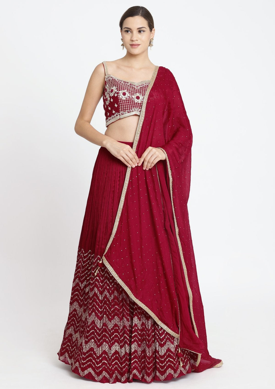 Red Zardosi Art Silk Designer Lehenga-Koskii
