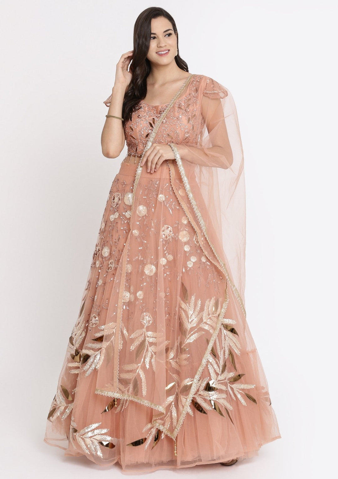 Rust Cutdana Net Designer Lehenga-Koskii