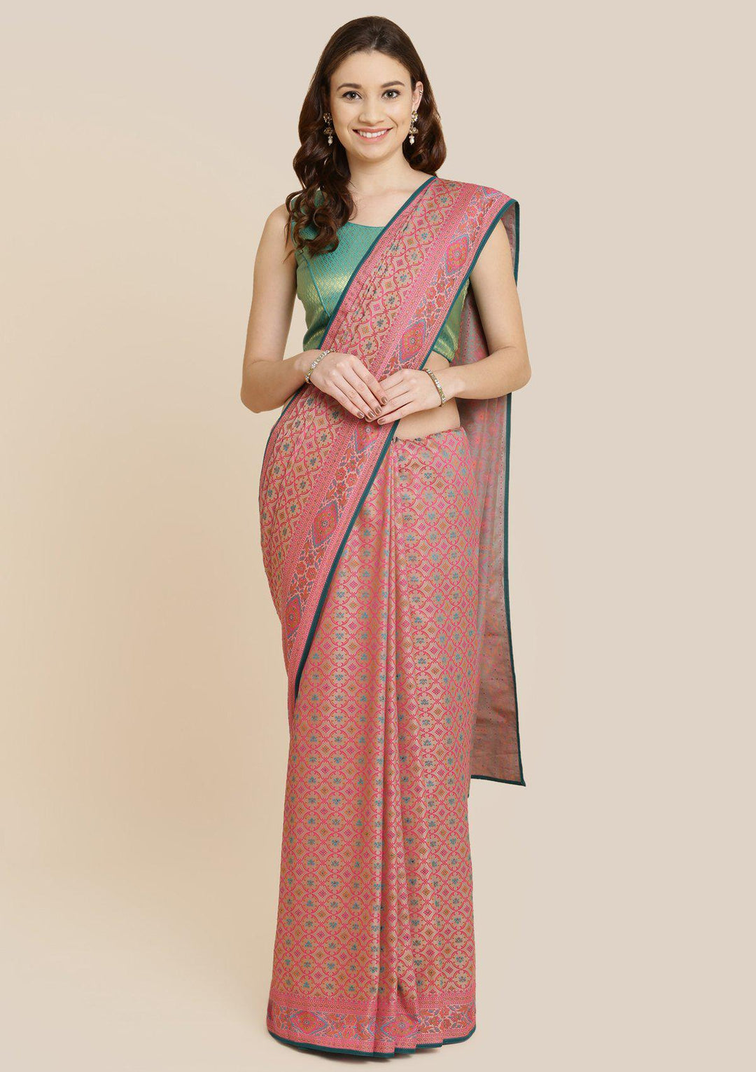 Orange Swarovski Raw Silk Designer Saree-Koskii
