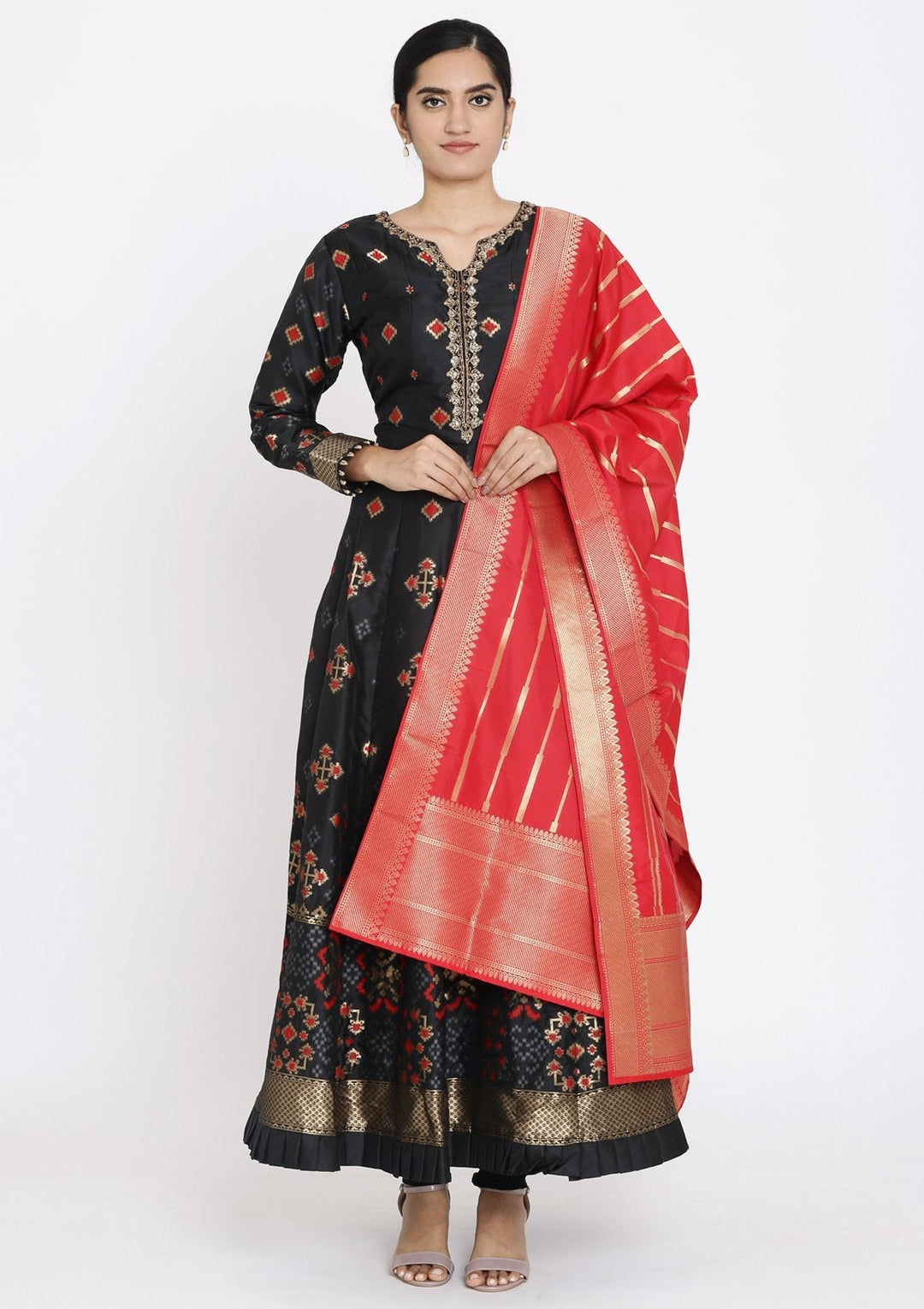Black Zariwork Art Silk Designer Gown - koskii