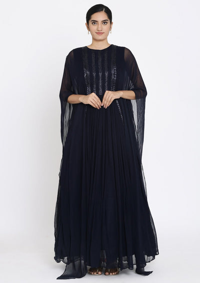 Navy Blue Cutdana Georgette Designer Gown - koskii