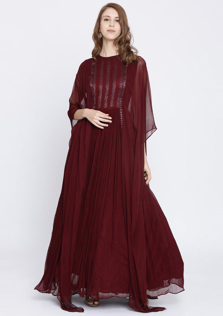 Maroon Cutdana Georgette Designer Gown-Koskii