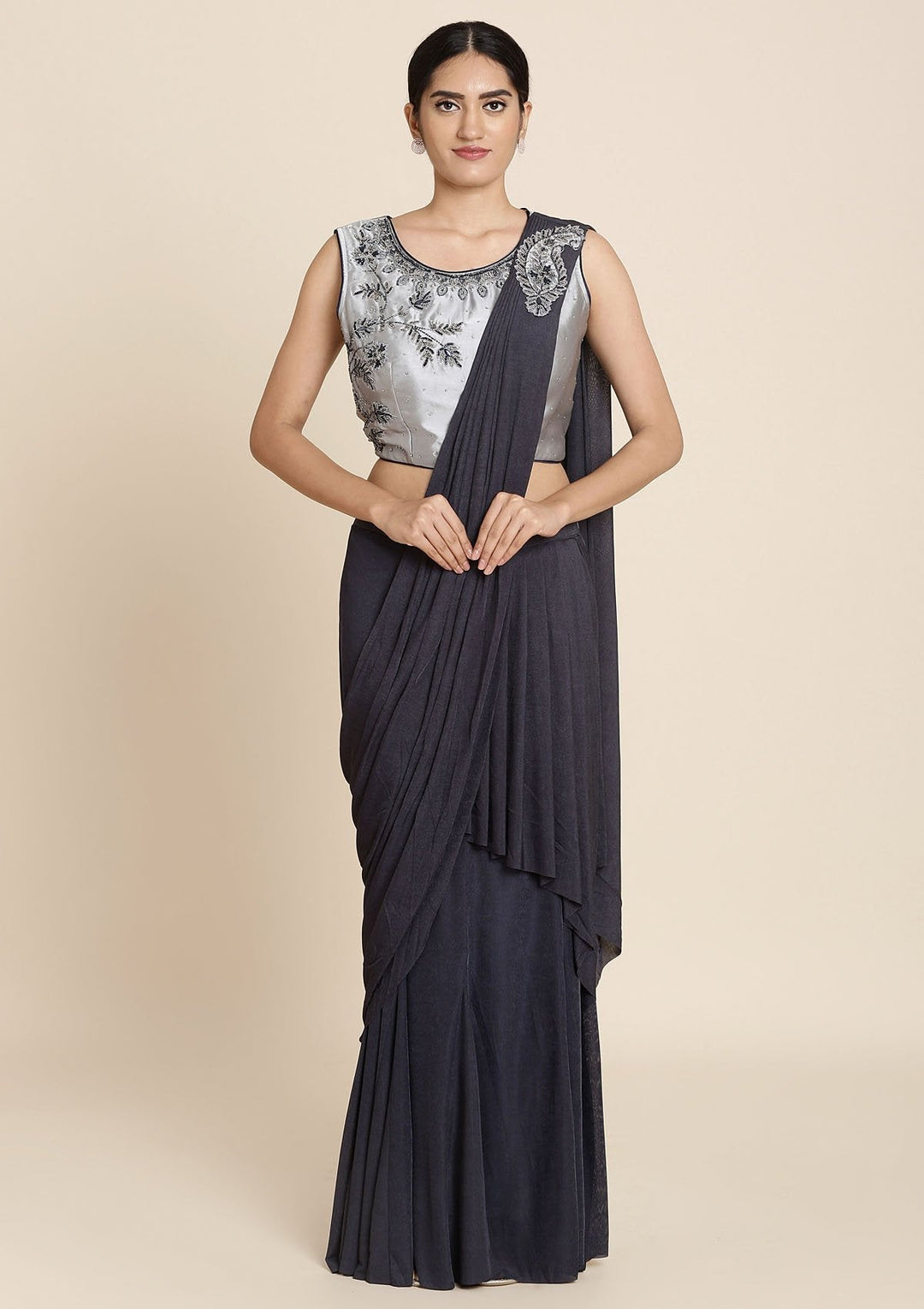 Black Cutdana Lycra Designer Saree - koskii
