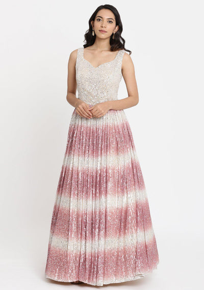 Onion Pink Sequins Net Designer Gown-Koskii