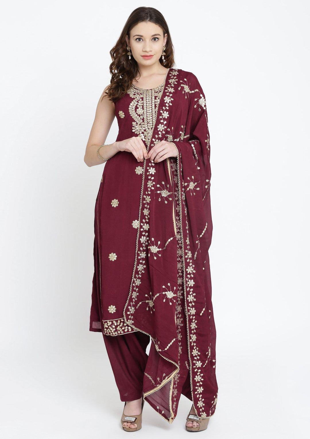 Maroon Gotapatti Semi Crepe Designer Salwar Suit-Koskii