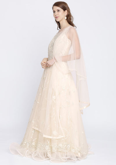 Cream Stonework Net Designer Gown-Koskii