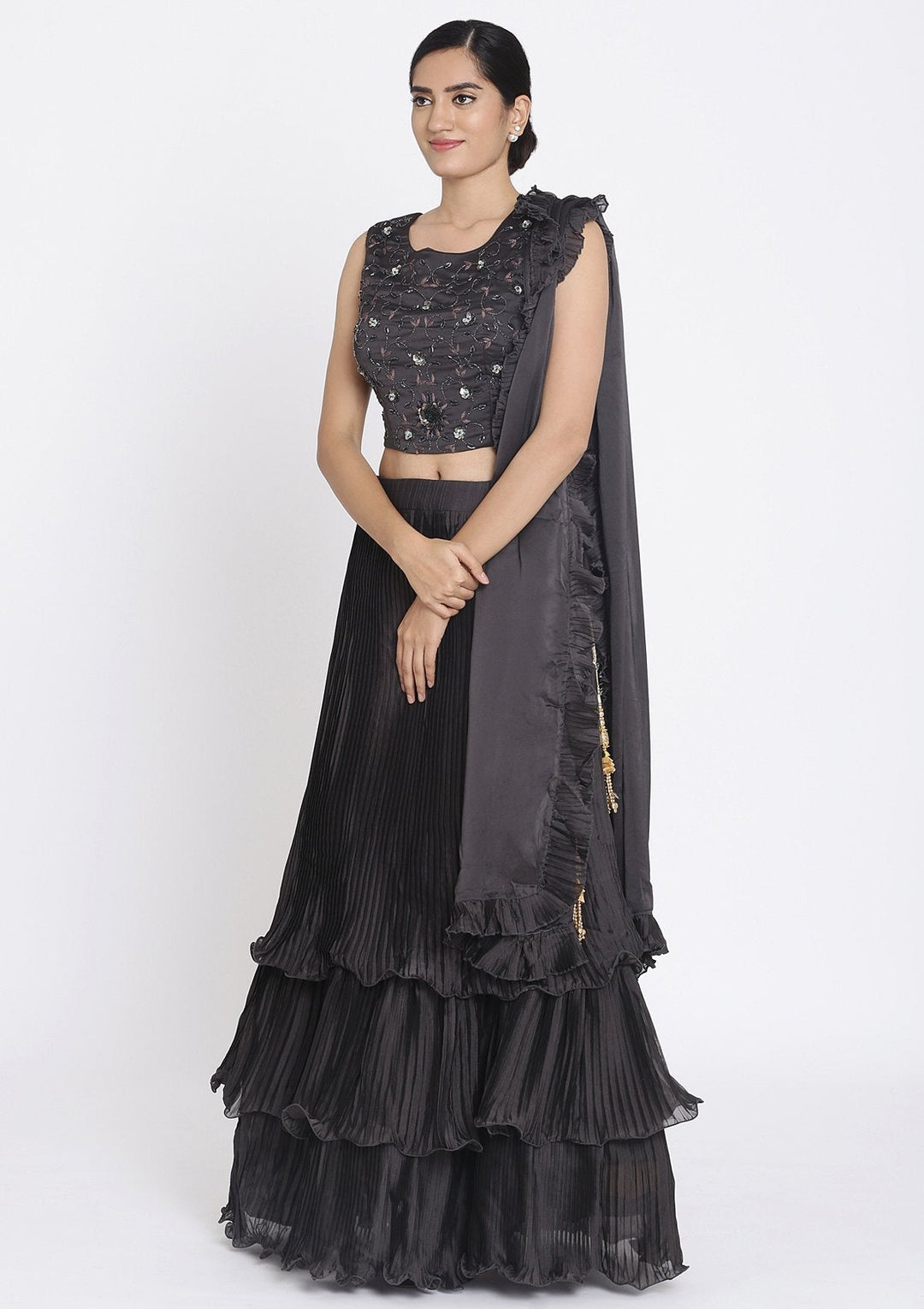 Black Cutdana Georgette Designer Lehenga - koskii