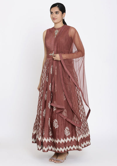 Mauve Printed Art Silk Designer Gown - koskii