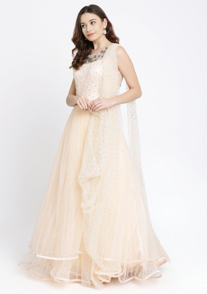 Peach Stonework Net Designer Gown-Koskii