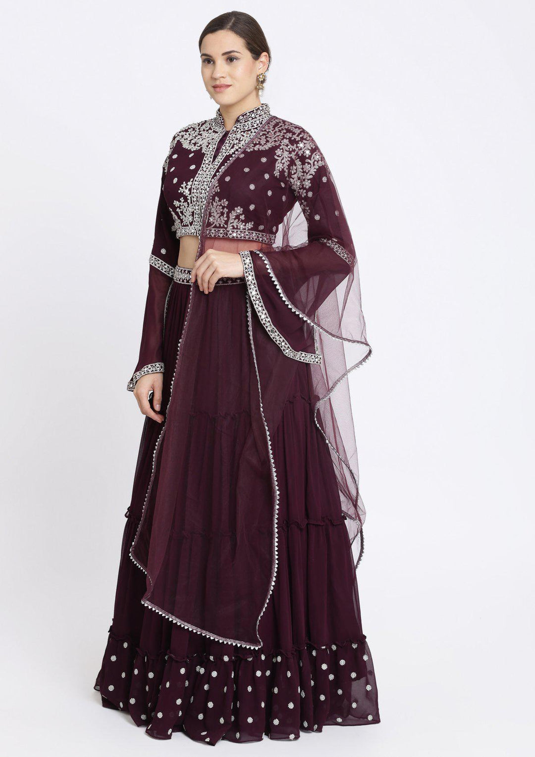 Wine Zariwork Georgette Designer Lehenga-Koskii