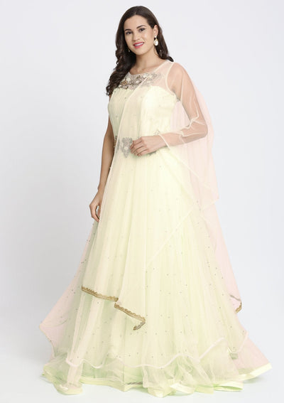 Pista Green Cutdana Net Designer Gown-Koskii