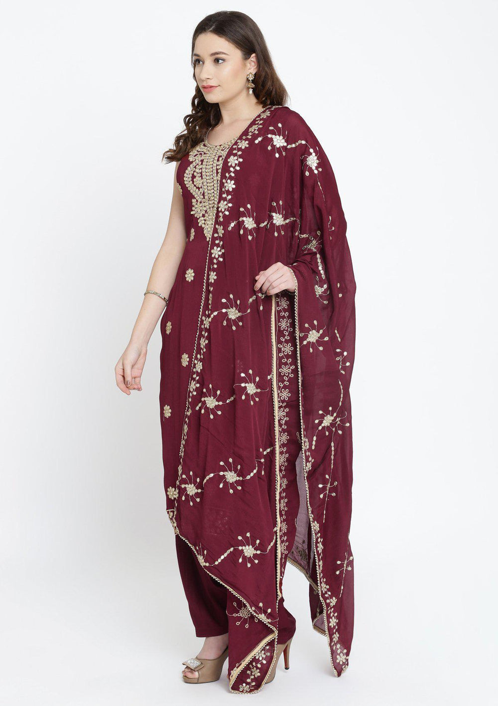 Maroon Gotapatti Semi Crepe Designer Salwar Suit-Koskii